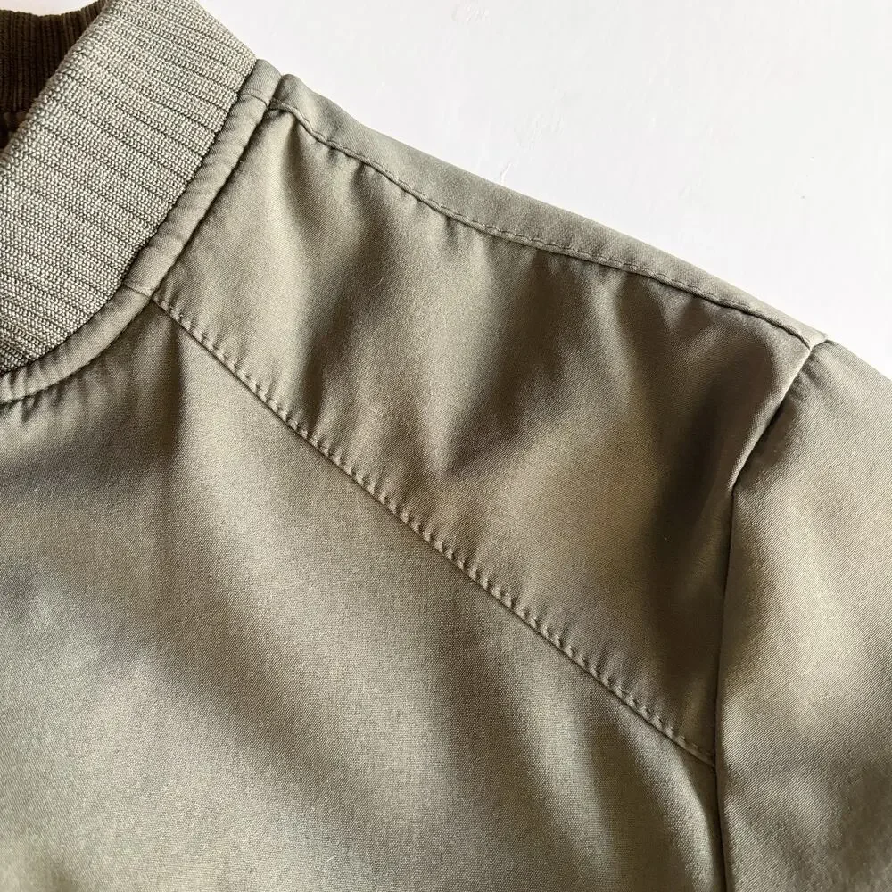 Vogue Dress Olive Green Bomber Jacket Women Sz Small Zip Capsule Wardrobe Staple